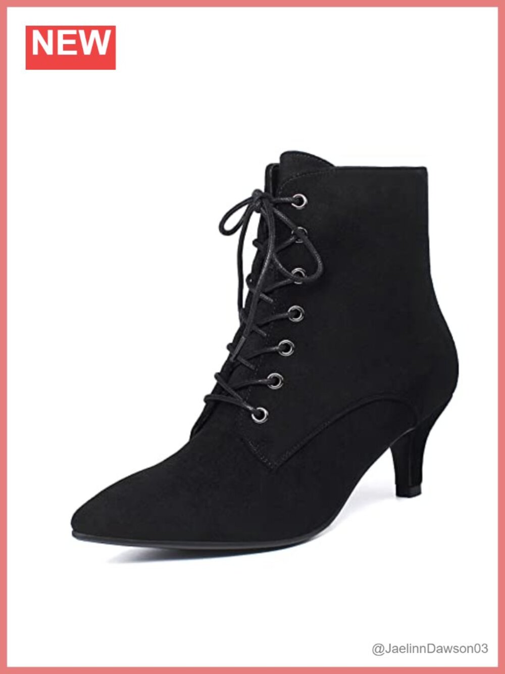 Women's Lace Up Ankle Boots Kitten Heel Pointed Toe Side Zipper Booties